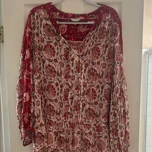 Lucky Brand Red and Cream Floral Blouse, 2X